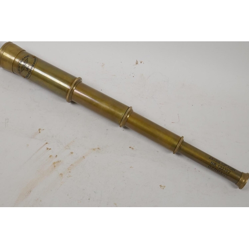 14 - A brass cased three draw telescope marked Zeiss Germany, 6