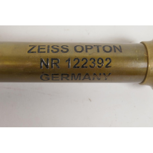 14 - A brass cased three draw telescope marked Zeiss Germany, 6