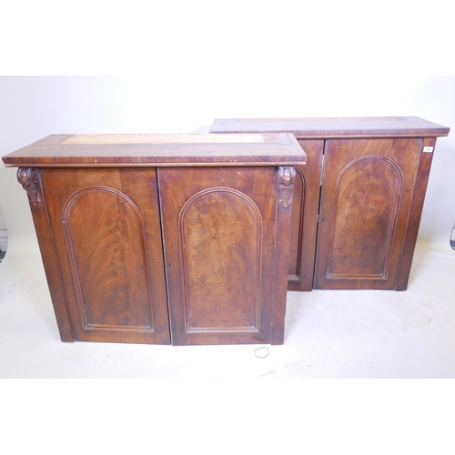 1835 - A pair of Victorian mahogany bookcases with arched doors, A/F, 39