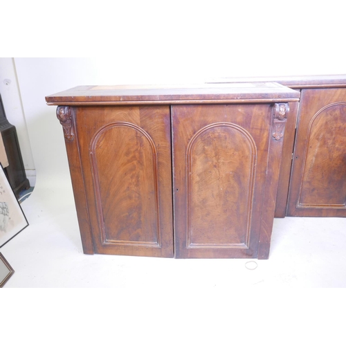 1835 - A pair of Victorian mahogany bookcases with arched doors, A/F, 39