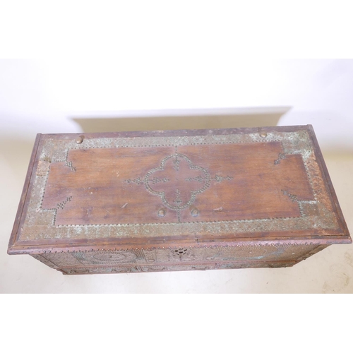 1847 - A C19th teak Zanzibar chest with brass stud and banded decoration, 50