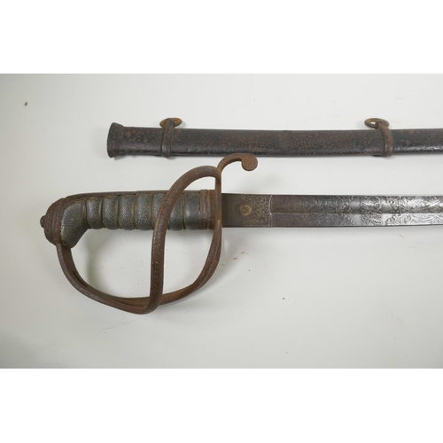 24 - A mid C19th trooper's sword in steel scabbard, by E. James of London, 40