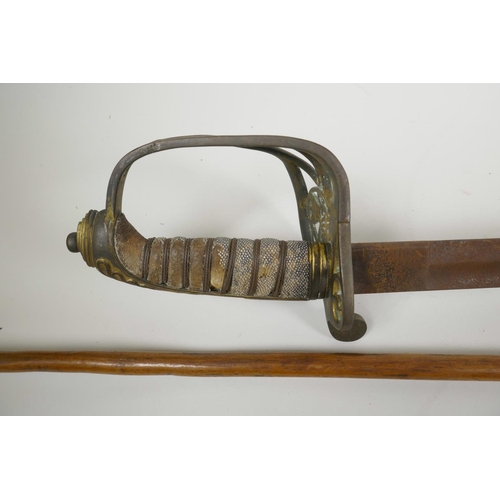 34 - A C19th British officer's sword with brass basket guard, 38