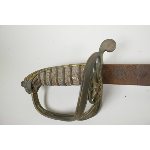 34 - A C19th British officer's sword with brass basket guard, 38