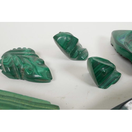 37 - A quantity of carved malachite including three frogs etc, largest 4½