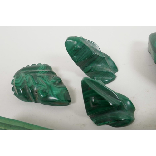 37 - A quantity of carved malachite including three frogs etc, largest 4½