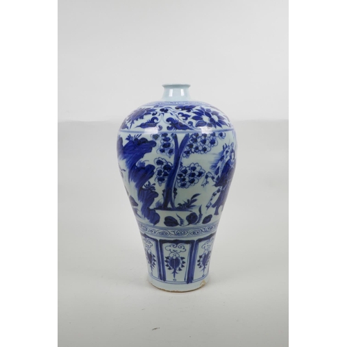 68 - A Chinese blue and white porcelain meiping vase decorated with warriors and horses in a landscape, 1... 