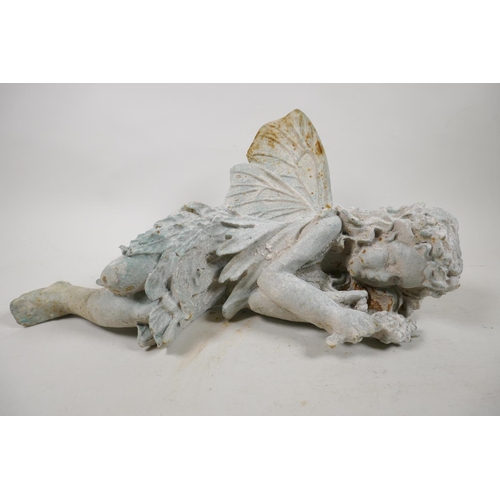 5 - A cast metal garden figure of a fairy, 17