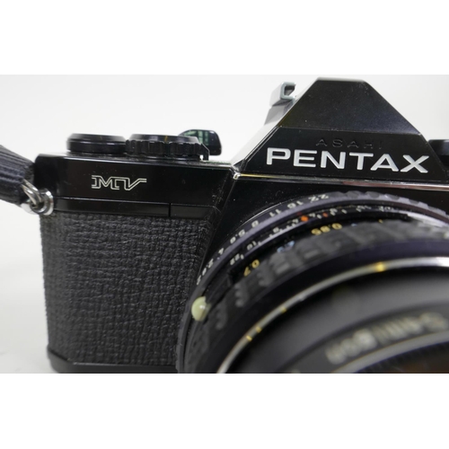 56 - A Pentax MV single lens reflex 35mm camera, together with a Pentax M 1:250 mm lens