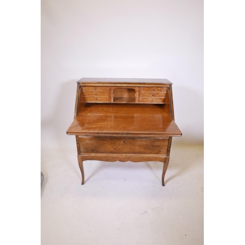 1859 - An early C20th Swedish birch veneered bureau with a fitted interior over two long drawers, 35