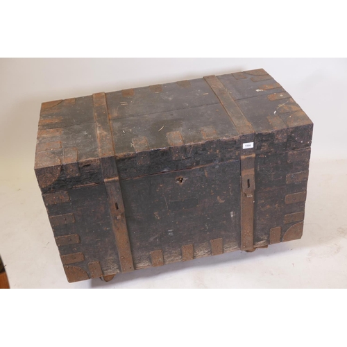 1866 - A C19th pine and iron strapped travelling chest, 39