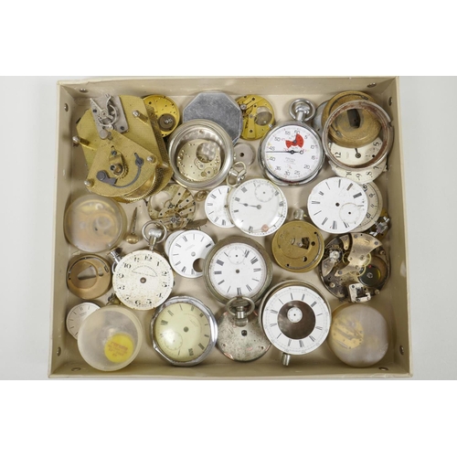 19 - A box of pocket watch movements and cases etc