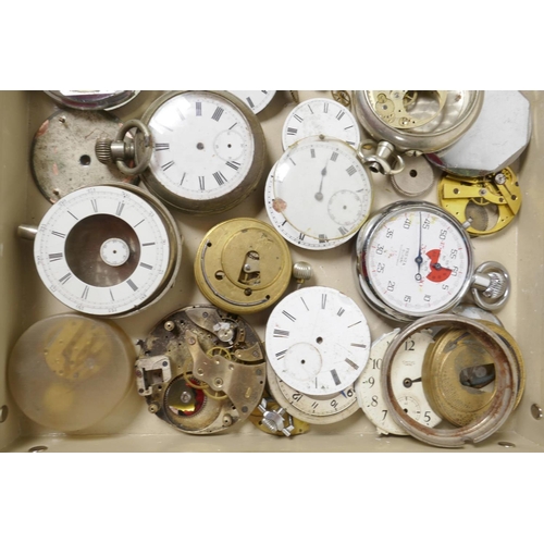 19 - A box of pocket watch movements and cases etc