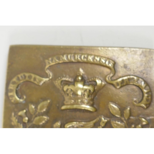 57 - A bronze buckle from the 18th Royal Irish Foot Regiment, 3½” long