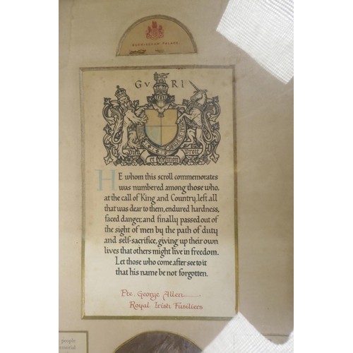 64 - A Commemorative Scroll dedicated to Private George Allan of the Royal Irish Fusiliers who died in WW... 