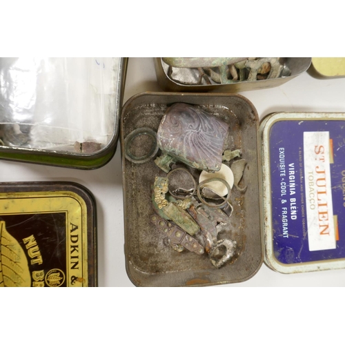 37 - A box of vintage tins and detectorist finds