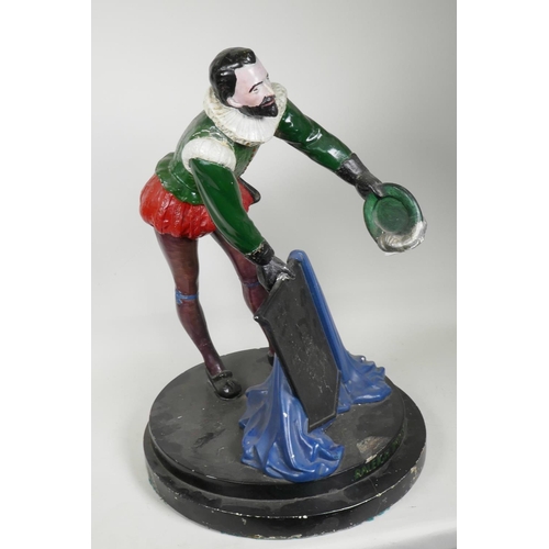 50F - A wood and plaster Raleigh Cycles advertising model, modelled as a figure with hat in hand holding a... 