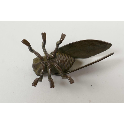 15 - A Japanese Jizai style bronzed metal cicada, 2