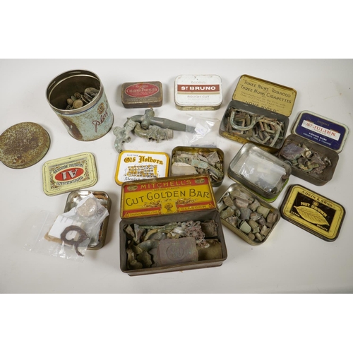 37 - A box of vintage tins and detectorist finds