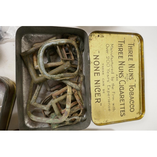 37 - A box of vintage tins and detectorist finds