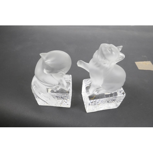 38 - A pair of Lalique frosted and clear glass bookends, modelled as cats, signed and dated Christmas 199... 