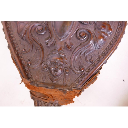 50D - A pair of late C18th/19th walnut bellows with finely carved decoration of winged harpies and scrolls... 