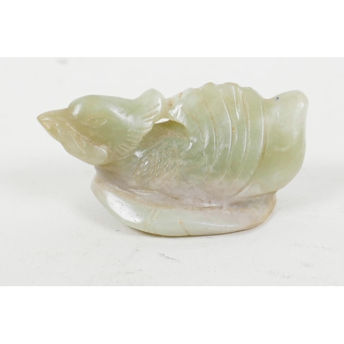 54 - A small Chinese carved jade figure of a duck, 2¼