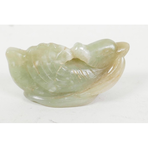 54 - A small Chinese carved jade figure of a duck, 2¼