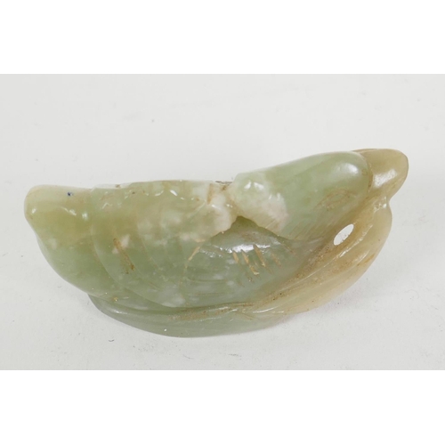 54 - A small Chinese carved jade figure of a duck, 2¼