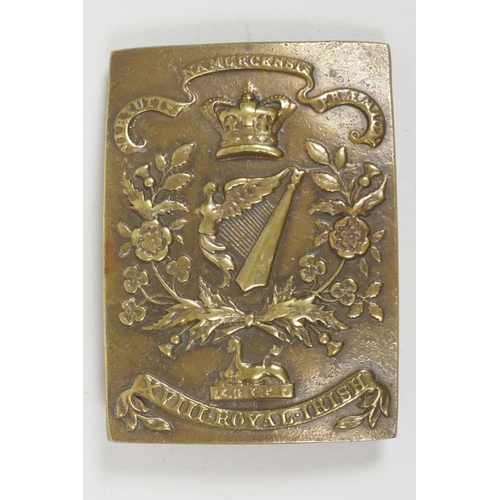 57 - A bronze buckle from the 18th Royal Irish Foot Regiment, 3½” long