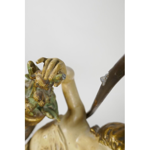 67 - A painted spelter lamp in the form of a classical maiden, 30