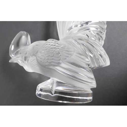 8 - A Lalique clear and frosted glass car mascot/paperweight modelled as a cockerel, 8½” high