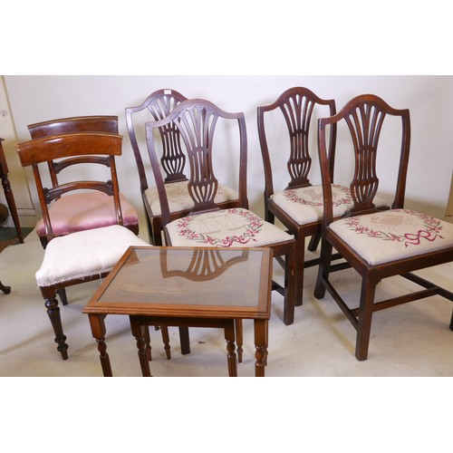 1174 - A set of four C19th mahogany pierced splat back dining chairs, a pair of side chairs and a nest of t... 