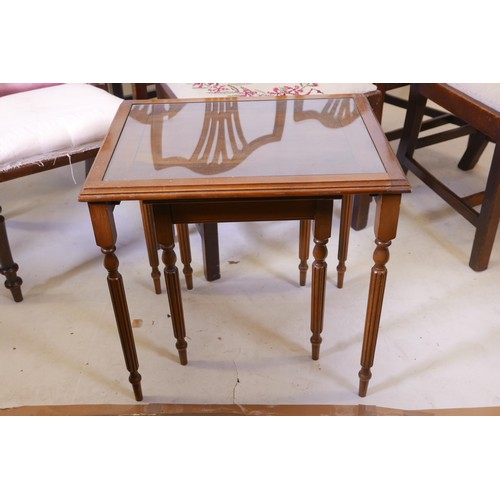 1174 - A set of four C19th mahogany pierced splat back dining chairs, a pair of side chairs and a nest of t... 