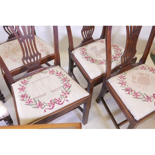 1174 - A set of four C19th mahogany pierced splat back dining chairs, a pair of side chairs and a nest of t... 