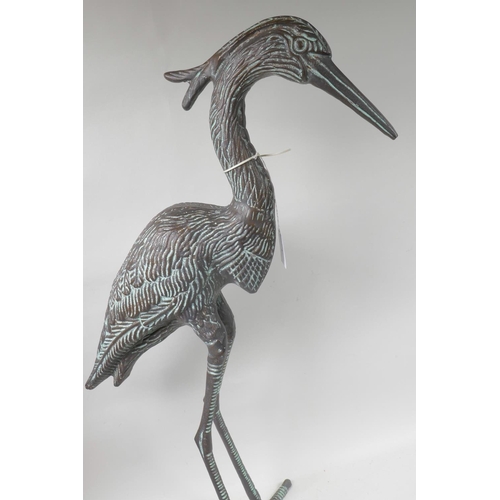 1 - A metal garden figure of a heron, 27½