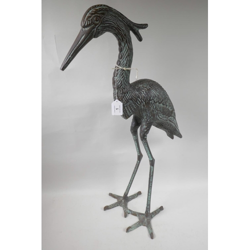 1 - A metal garden figure of a heron, 27½