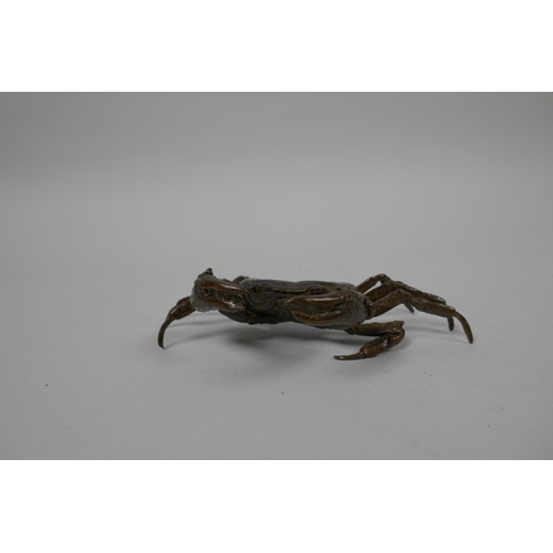 13 - A Japanese Jizai style bronze of a crab, impressed mark to base, 5