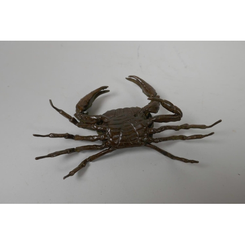 13 - A Japanese Jizai style bronze of a crab, impressed mark to base, 5