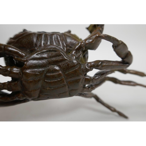 13 - A Japanese Jizai style bronze of a crab, impressed mark to base, 5