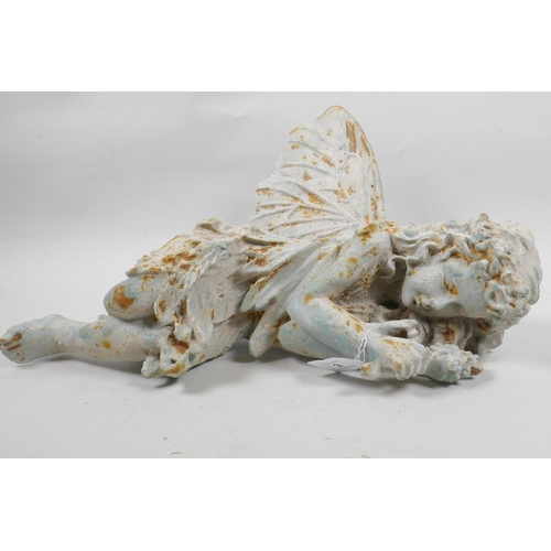 2 - A metal garden figure of a sleeping fairy, 17