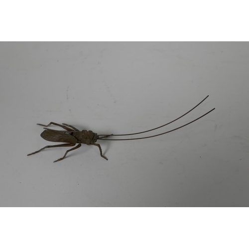 28 - A Japanese Jizai style bronze of a cricket with articulated limbs and antenna, 6