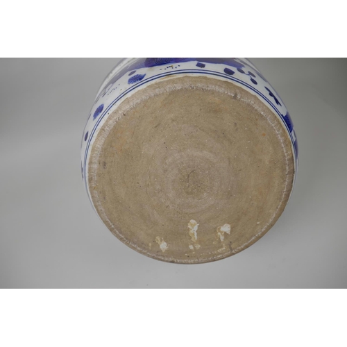 58 - A Chinese blue and white porcelain jardiniere decorated with figures in a landscape, star cracks to ... 