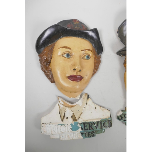 59 - A pair of 'Senior Service Cigarettes' plaster advertising plaques in the form of portraits of a lady... 