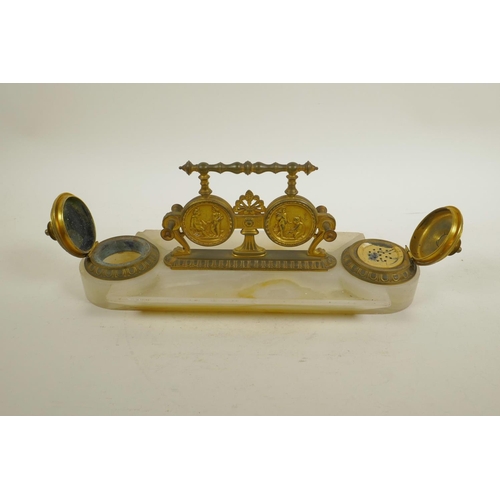 27 - A French ormolu and alabaster desk stand, 13