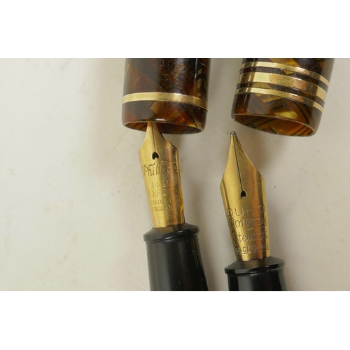 49 - A vintage 'Relief' tiger's eye fountain pen, no.12, with 14ct gold nib and a vintage Conway Stewart ... 