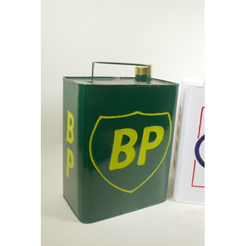 8 - Two enamelled metal petrol cans, 12