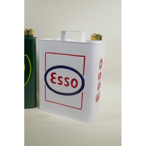 8 - Two enamelled metal petrol cans, 12