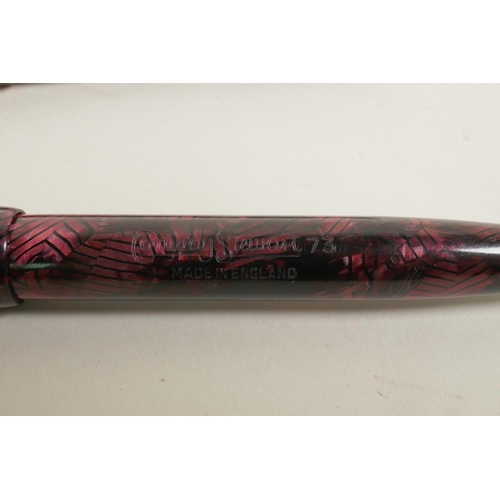 121 - Four Conway Stewart fountain pens and an Esterbrook 'Relief' model 12 fountain pen, all with 14ct go... 