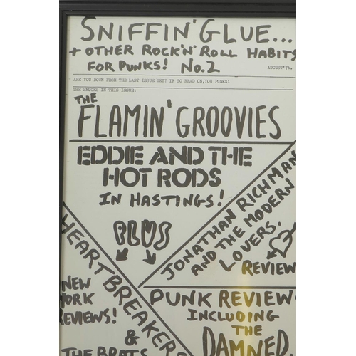 211 - Three framed 'Sniffin Glue' zine cover prints, largest 9½
